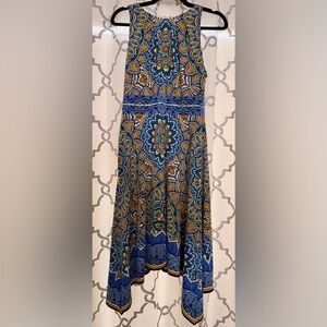 🌞 Wisp Asymmetrical Paisley Medallion Dress in Blue & Gold